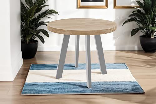 SAM Runder Esszimmertisch 100 cm Sophia, Akazienholz massiv, Esstisch naturfarben, 4-Fuß-Gestell aus Metall Silber, Holztisch im Industrial-Stil, aufgedoppelte Tischplatte 50mm (25+25mm)