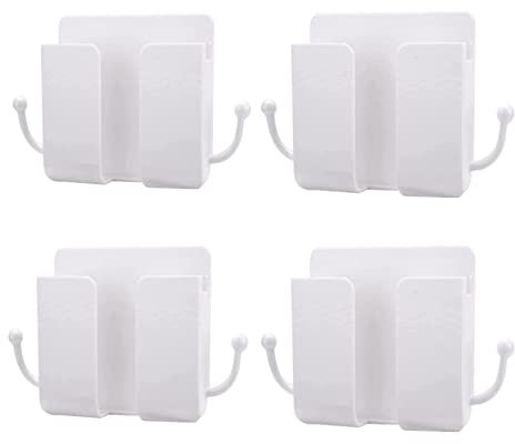 Senmil 4 Stück Fernbedienungshalter Aufbewahrungsbox, Fernbedienungs-Aufbewahrungsbox Mit Haken, Wandaufbewahrungsbox Medienaufbewahrung Tv-Fernbedienung, Passend Für Handy-Ladegerät, Weiß