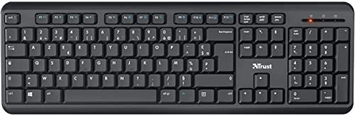 Trust Ymo Teclado Inalámbrico - AZERTY Francés, Resistente a Salpicaduras, Silencioso, Receptor USB, 13 Teclas de Accesos directos, PC/Portátil, Windows/MacOS - Negro