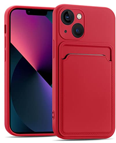 Verco Custodia Compatibile con iPhone 13 Cover, Custodia Protettiva con slot per carte per iPhone 13 Case Sottile in Silicone, Rosso