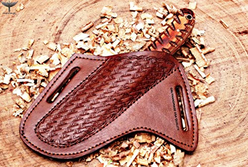 Leder-Messerscheide, schräge Pfannkuchenscheide, gezahnte Lederscheide, Gürtelscheide, schöne Kuhjunge Bullschneidermesser, Lederbezug 100% echtes Leder - OHM-102 (OHM-102 Pancake)