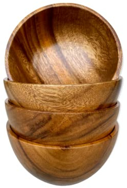 WRIGHTMART Kleine Holzschalen 4er Set, 12,7 cm Massivholz Schalen aus Akazienholz, gelenkfrei, nicht laminiert, Snack- & Dipschalen, handgefertigte rustikale Schalen für Nüsse, Desserts, Saucen