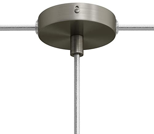 creative cables - Kit runder Mini Lampenbaldachin aus Metall mit 1 zentralen Loch und 2 Seitenlöchern - BKRM83FC2L - Zylindrisch, Titan satiniert