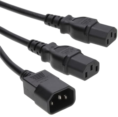 kenable IEC Mains Splitter Cable C14 Plug to 2x C13 Socket Y Lead Power Cord for PC Monitor UPS 2.5m (2m+0.5m) Black