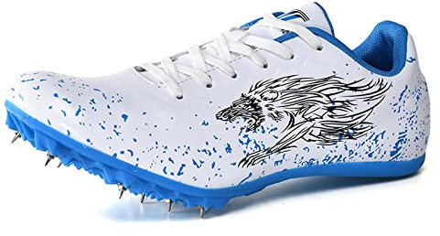 BLBK Spikes Atletismo Niños 8 Uñas Unisex Zapatos de Atletismo Juventud Zapatillas Deportivas Sprint Hombre Mujer 36-45, Blanco, 43 EU