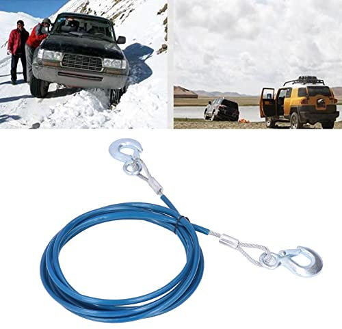 Wakects Abschleppseil, Stahlseil mit Haken, 5000 kg Tragfähigkeit, für PKW, Geländewagen und LKW, 10mm x 4m, Blau