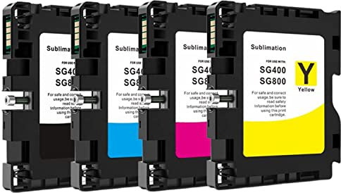 SHUOLEI Kompatibel SG400 SG800 Tintenpatronen für Sawgrass Virtuoso SG400 SG800 Ricoh Aifcio SG3100 SG3110 SG7100 Drucker Thermotransfer-Sublimationstinte (BK/C/M/Y 4-Packs)