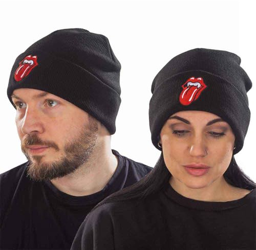 The Rolling Stones Beanie Hat Fang Tongue Band Logo Official Black Unisex One Size