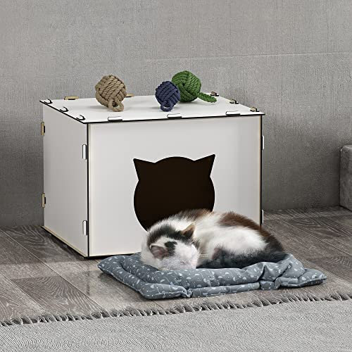 [en.casa] Katzenhaus Elba für Indoor-Katzen Katzenhöhle aus MDF 30 x 40 x 35 cm Rückzugsort Versteck für Katzen und Kleintiere Weiß