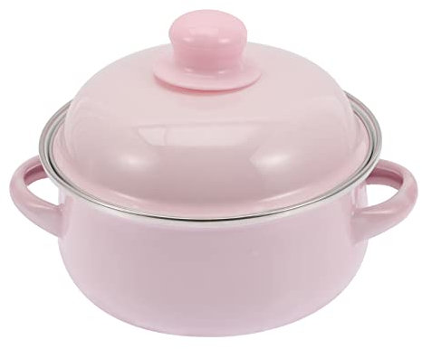 Housoutil Pentola Smaltata Rosa, 1.1l Pentola Smaltata Da,Antiaderente E Smaltato, 16 Cm Con Coperchio, Doppia Bocca, Smaltata, Stile Cinese, Retrò, Per Impastare