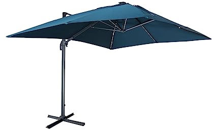 Alice's Garden sweeek - Sombrilla solar LED rectangular 3 x 4 m - Azul Luce - Sombrilla excéntrico inclinable, plegable y giratorio 360°, cargador solar