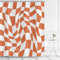 Hnmdmyi Rideau de Douche Orange Groovy Damier 180x200, 70s Retro Moderne Abstrait Psychédélique Groovy Ondulé Esthétique Hippie Funky Imperméable Polyester Tissu Lavable Rideau de Baignoire