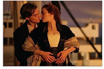ELedvb Titanic Movies Kate Winslet Kiss Leonardo DiCaprio Leinwand-Poster, dekoratives Gemälde, Leinwand-Wandposter und Kunstdruck, modernes Familienschlafzimmer-Dekor-Poster, 20 x 30 cm
