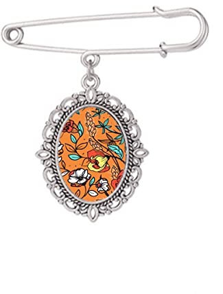 Brosche Lilie Kamelie, moderne Kunst, Orange, M