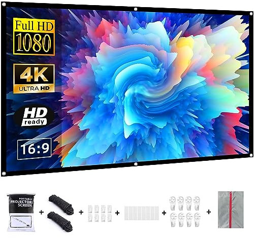 VERCORKIN Projection Screen 60 inch Portable Movie Screen Indoor Outdoor 16:9 Foldable Anti-Crease Projection Screen for Home Theater Support Double Sided Projection