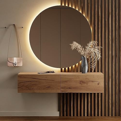 Planetmöbel Flur Möbel Garderobe Hängeschrank 1x 140 cm Gold Eiche, Kompaktgarderobe mit Klappe als Stauraum, Wandgarderobe hängend oder stehend, 37,8T x 140B x 32,5H cm