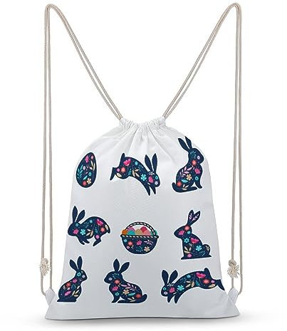NIBABAEU Rucksack mit Kordelzug, niedliche, kindliche Osterhasen, große Kapazität, Rucksack, wasserabweisend, Segeltuch, Sport, Yoga, Turnbeutel für Jungen, Mädchen, Frauen
