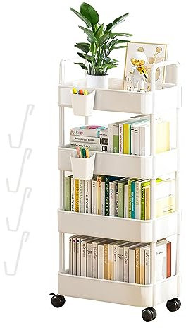 4 Niveles Estantería Móvil Con Rueda | Carrito De Almacenamiento Para Libros | Carrito Multifuncional | Organizador Multiusos Para Carrito Libros Con Ruedas Para El Hogar, Escuela, Cuarto Lavado