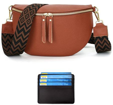 RQJZ Sac Banane Femme Grand Sacs Bandoulière Femme en Cuir Véritable Sac bandouliere Sacoche Banane Élégante avec Sangle Large Marron