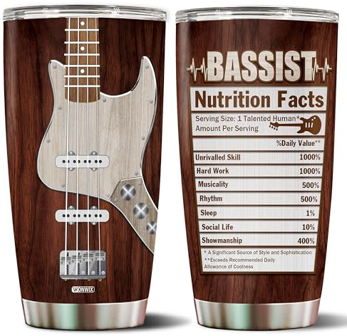 WONWIX Bassist Tumbler Bassspieler Geschenke für Damen und Herren, 590 ml, isolierter Edelstahl mit Deckel, Weihnachten, Geburtstag, Kaffeetasse, Reisebecher, Wasserflasche, Geschenk für Gitarristen,