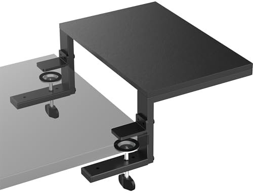 Clamp-On Desk Extender & Monitor Shelf – 15 Space Booster, Freestanding or Clamp Mount, Holds 44 lbs, No Drill Desktop Organizer for Office/Gaming, Black