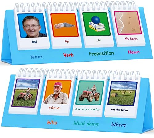 Sentence Flip Charts, 80 Double Sided Cards 40 Sentences, Learn Parts of Speech Who/What/Where Sentence Building Freestanding Flip Chart Educational Tool for Preschool Kindergarten 1st 2nd Grade