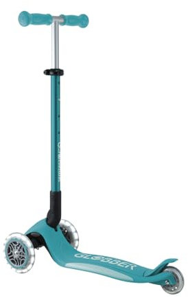 Globber - Primo Foldable Plus Lights - Trottinette 3 Roues pour Les Enfants de 3 à 9 Ans, Bleu Clair