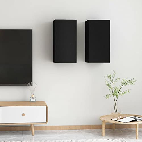 QJBSAVVA TV-Schränke 2 STK, Wohnzimmertisch Beistelltisch Tv Lowboard Tv Wandschrank Geeignet für Schlafzimmer Fernseher Wohnzimmer Den Flur Schwarz 30,5x30x60 cm Holzwerkstoff