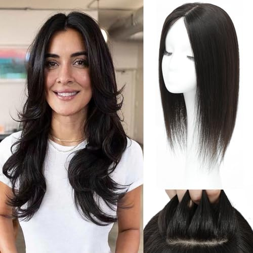 Haar-Topper für dünner werdendes Haar, Echthaar, 40,6 cm, Haar-Topper, 17,8 x 17,8 cm, Kopfhaut, große Basisabdeckung, Oberteil, Perücken, Abdeckung für große Kopfhaut, Realität