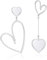 Linawe Silver Heart Earrings for Women Trendy, Titanium Surgical Steel White Dangle Earrings, Cute Fun Drop Love Earrings, Big Asymmetrical Mismatched Heart Jewellery