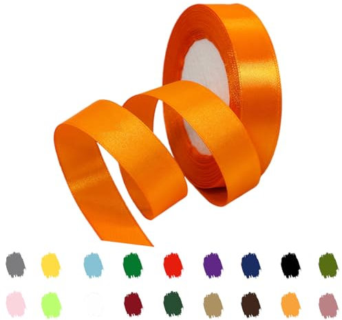 Orange Satin Ribbon 20mm for Gift Wrapping, Crafting, Cake Decoration, Hair Bows - 22M Thick Polyester Fabric for Christmas, Wedding Car Decor