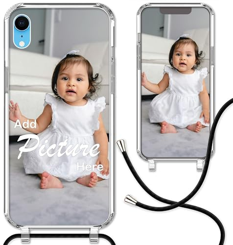 CoverHeld Handyhülle kompatibel mit iPhone XR mit schwarzem Band selbst gestalten - Silikon Hülle mit Band personaliseren - Dein Design/Bild - Handykette Kordel Band in Schwarz