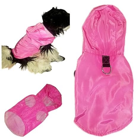 Rain Mac Waterproof QUICK Drying Light Coat with D Rings for Leash for Teacup Chihuahua Tiny NEW Puppy Dog Coat Cosy Jacket Coat Clothes Tiny TOY Miniature Extra TINY Breeds (Pink, XXXS)