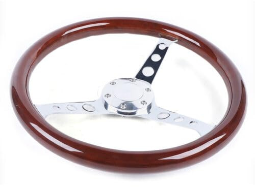 15inch Steering Wheel, Holz, Stahl, Universal Retro Lenkrad, Auto Lenkräder Anti-Rutsch-Rillen-Design mit Hornabdeckungskabel