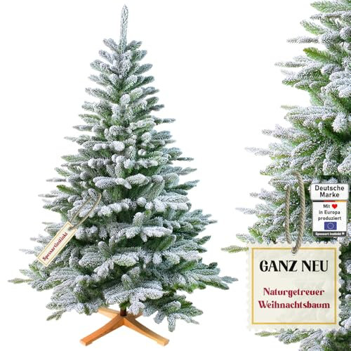Weihnachtsbaum künstlich 220 cm I Naturgetreue Nachbildung mit Spritzguss Elementen, Künstlicher Christbaum mit massivem Holzständer I Tannenbaum künstlich Spessart Instinkt Spruce (Schnee, 220 cm)