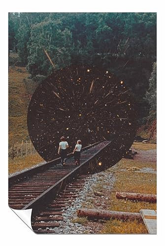 Poster People on the Train Tracks, ungerahmt, Bilder für Wände, Schlafzimmer, Wohnzimmer und Badezimmer, 76 x 51 cm