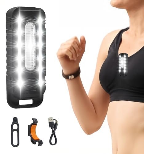 Running Light Clip on Flashlight for Runners USB C Rechargeable Safety Bicycle Walking at Night Hands Free Emergency LED Work Lamp Portable Warning Flashing Camping Hiking Dog Cycling Light Set