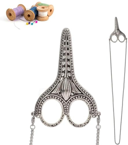 Embroidery Scissors Sewing Scissors Fabric Scissors Small Stainless Steel with Cover Vintage Chain Silver Embroidery Kit for Crafts