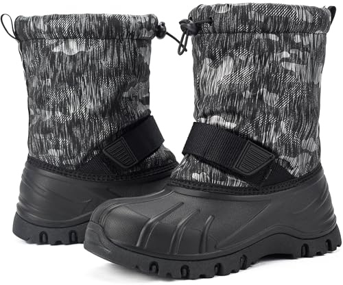 Azooken Bambino Stivali da Neve Ragazzi Ragazza Impermeabili Caloroso Inverno Stivali da Neve Outdoor Trekking Antiscivolo Stivali（T8-Black Silver32）