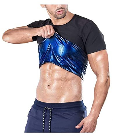 SIYAN Gilet da Uomo, Gilet da Sauna, T-Shirt, Tute Dimagranti Compressione Dimagrante Sudorazione Sport Shapewear Palestra Corsa Fitness Maniche Corte Uomo(Men,L)