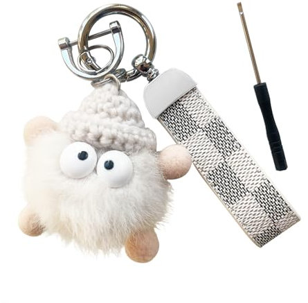 ZVRSUA Schlüsselanhänger Leder für Auto Motorrad，Schlüsselband D Ring Schlüsselring Ersetzen Zubehör，Schlüsselanhänger mit Karabiner with Niedlich Weicher Plüsch，Geschenk für Damen Herren (Weiß)