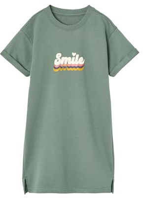 Vertbaudet Leichtes Mädchen Sweatkleid mit Aufdruck salbeigrün 98/104