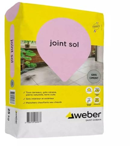 Weber - Joint pour sol intérieur/extérieur gris ciment 25 kg joints larges de carrelage (de 3 à 20 mm) adapté au jointoiement terres cuites, grès cérame moyens, grands formats, pierres naturelles