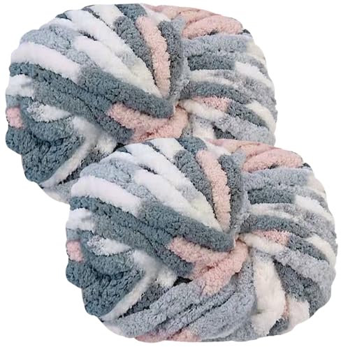bechoanigel 2 Stück Dicke Wolle Garn 500g, Armstricken Wolle Dickes Garn, XXL Weiches Chunky Wolle, Super Weich Chenille Wolle zum Häkeln für Decken, Schals, Mützen, Haustier Nest (Kätzchen)
