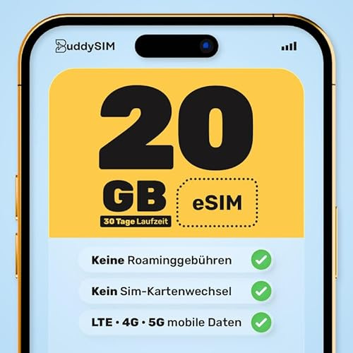 BuddySIM – eSIM USA – Für iPhone & Android Smartphones - Digitale SIM-Karte ohne Vertrag – 5G LTE Highspeed Daten – Aktivierung via QR Code in 30 Sek. – Keine Roaming-Gebühren – USA SIM Karte 30 Tage