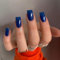 KQueenest Lot de 24 faux ongles press on nails à coller, en gel gelé brillant, en forme d'amande, carrés, cercueil, couleur unie, en acrylique, pour femme - Bleu roi