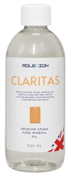Molevion Claritas 500ml Cutting Board Oil Premium Mineral Food Grade Oil for Wood Cutting Boards, Butcher Blocks, Countertops & Wooden Utensils | Restores & Protects + FREE Pastry & Applicator Brush