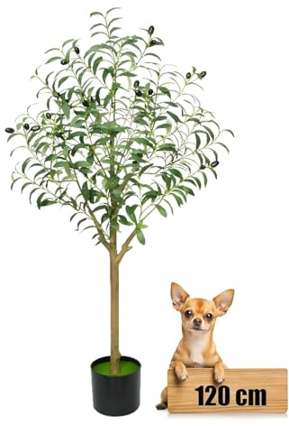 crafity Künstlicher Olivenbaum 120cm Klein Olivenbaum mit Moss Künstliche Pflanzen wie echt Kunstpflanze für Indoor Outdoor Wohnzimmer Schlafzimmer Büro Balkon