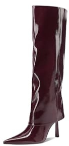 QUEEN HELENA Stivali Alti a Gambale Largo con Tacco a Spillo Casual Donna K3970 (Bordeux, Sistema Taglie Calzature EU, Adulto, Donna, Numero, Media, 38)