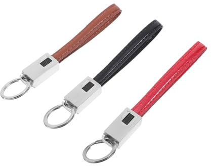 NUOBESTY Leather Keyring Usb Charger Cable Type-c Connector 3pcs Fast Charging Keychain Data Cables for Smartphones Portable Black Brown Red